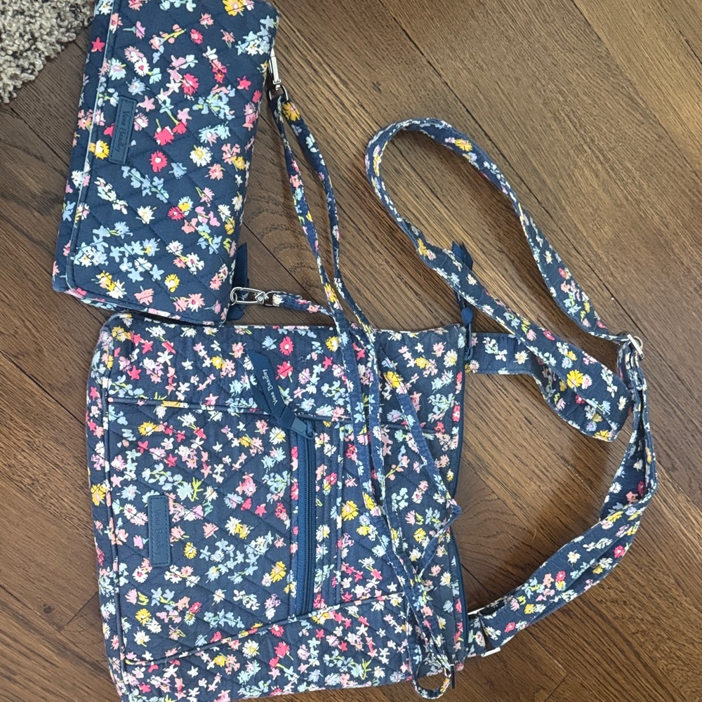 Vera Bradley Navy Floral Quilted Crossbody with Matching Wallet